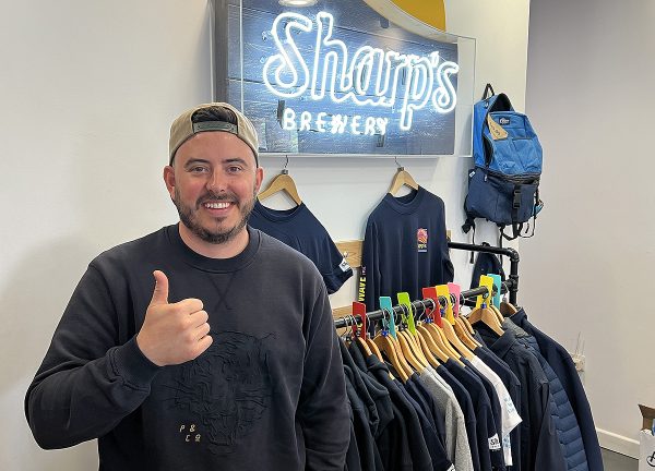 Sam at the Sharps Brewery shop